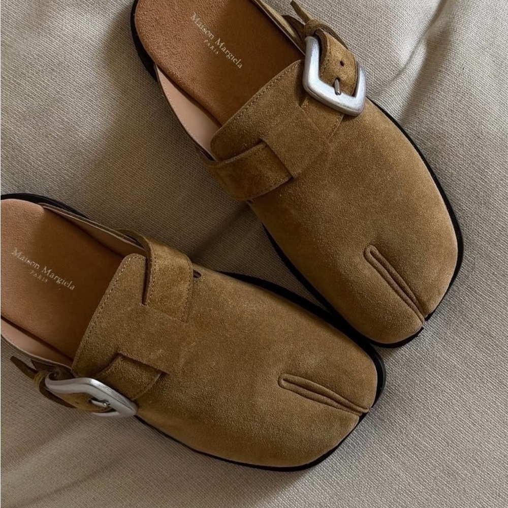 Maison Martin Margiela Tan Suede Tabi Slip-On with Silver Buckle